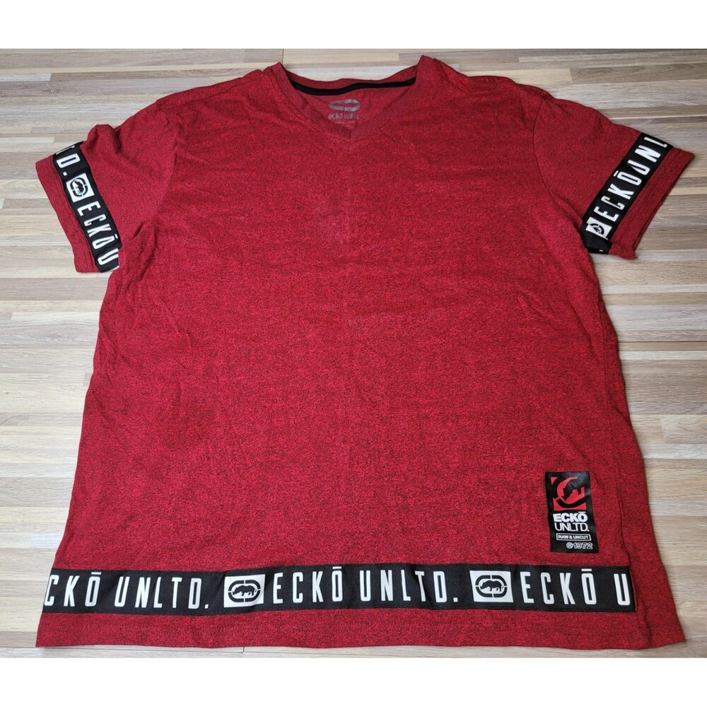 Ecko Unltd Y2K Tape Logo Maroon Black Cotton Blend T-Shirt Men's Size Large READ